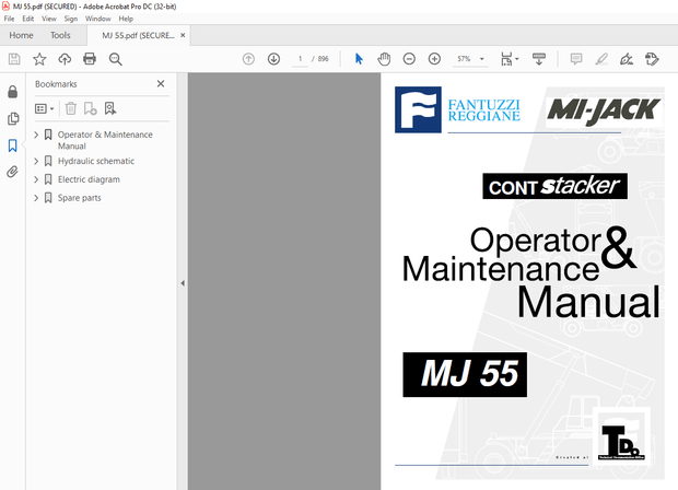 Fantuzzi Reggiane MI-Jack MJ 55 Operator &amp; Parts manual + Electrical &amp; Hydraulic Diagrams Manual 