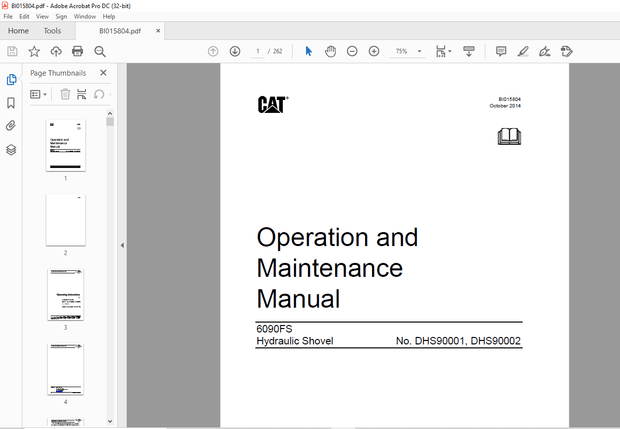 Cat 6090FS Hydraulic Shovel Operation and Maintenance Manual BI015804 – PDF DOWNLOAD