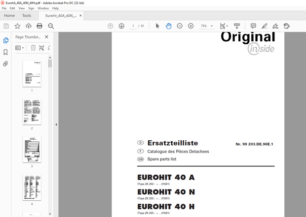 Pottinger Tractor EUROHIT 40 A EUROHIT 40 N EUROHIT 40 H Spare parts list Manual – PDF DOWNLOAD