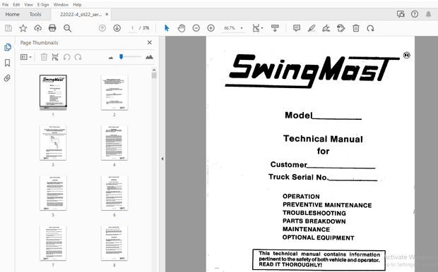 Drexel SLT22 Swingmast Service &amp; Parts Manual 22022-4 – PDF DOWNLOAD