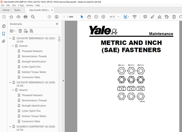Yale Forklift C878 (GDP135-155VX, GLP135-155VX, GP135-155VX) Service Manual PDF