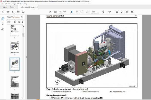 MTU Diesel engine-generator sets with MTU 6R 1600 Gx0 Functional Description Manual MS13023-00E PDF