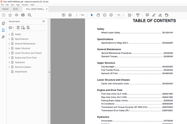 Daewoo Doosan Mega 300-V Shop Manual 023-00041AE - PDF DOWNLOAD