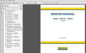 New Holland TD65F TD75F TD85F Tractors Service Repair Manual (84285941)