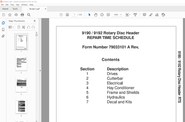 AGCO NA 9190 9192 Rotary Disc Header Repair Time Schedule Manual 79033101A  - PDF DOWNLOAD