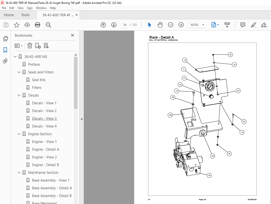Ditch Witch 36 42-600 NG Machine Parts Manual 7053-0105 PDF