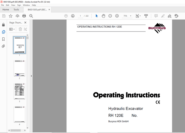 CAT Bucyrus RH 120E Hydraulic Excavator Operating Instructions Manual BI651500 – PDF DOWNLOAD