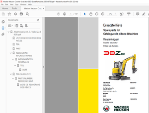 Wacker Neuson Crawler Excavator 38Z3 Spare Parts List Manual 1000180706