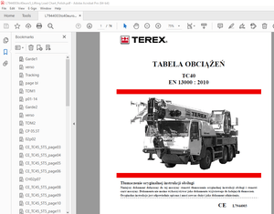 Terex Crane TC40 EN 13000 TABELA OBCIĄŻEŃ SN 745010 – PDF DOWNLOAD
