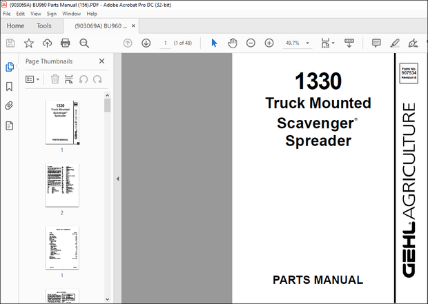 Gehl 1330 Truck Mounted Scavenger Spreader Parts Manual(907534) – PDF DOWNLOAD