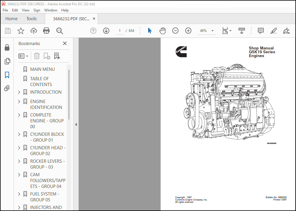 Cummins QSK19 Series Engine Shop Manual – PDF DOWNLOAD