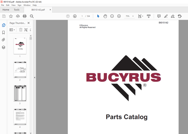 CAT RH400 Hydraulic Shovel Bucyrus Spare Parts Catalog Manual BI015142 - PDF DOWNLOAD