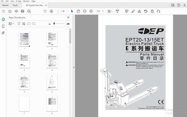 EP EPT20-13/15ET Electric Pallet Truck Parts Manual – PDF DOWNLOAD