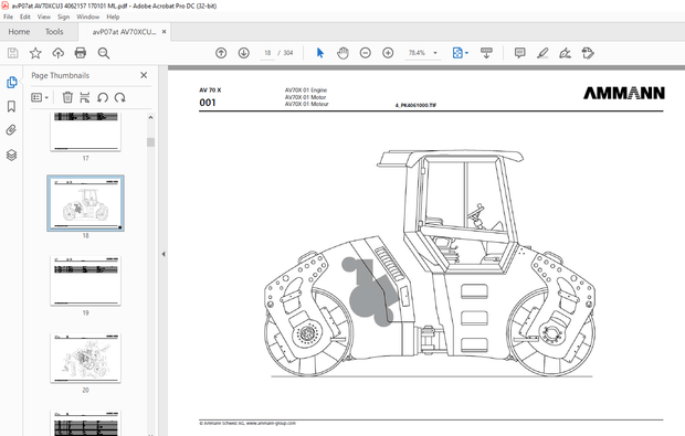 Ammann AV 70 X Tandem Roller Spare parts Manual SN 4062157 - PDF