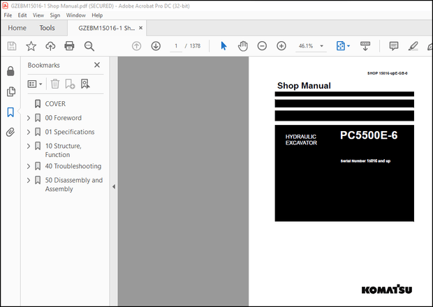Komatsu HYDRAULIC MINING SHOVEL PC5500E-6 Shop Manual(15016-upE) – PDF DOWNLOAD