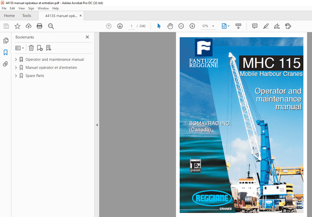 Fantuzzi Reggiane Forklift MHC 115 Mobile Harbour Cranes Operator &amp; Parts Manual  – PDF DOWNLOAD