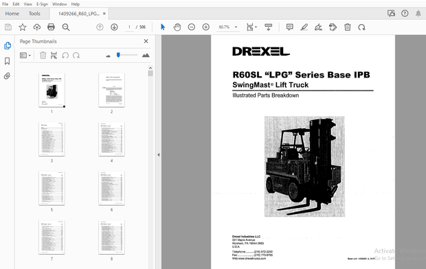 Drexel R60SL LPG Series Base IPB SwingMast Lift Truck Parts Manual 1409266 – PDF DOWNLOAD
