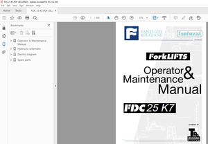 Fantuzzi Reggiane Forklift FDC 25 K7 Operator &amp; Parts manual + Electrical &amp; Hydraulic Diagrams Manua