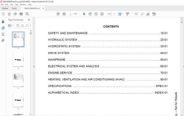 Bobcat Toolcat™ 5600 Utility Work Machine Service Manual SN A94Y11001 &amp; Above – PDF DOWNLOAD