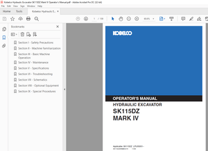 Kobelco SK115DZ Mark IV Hydraulic Excavator Operator’s Manual – PDF DOWNLOAD