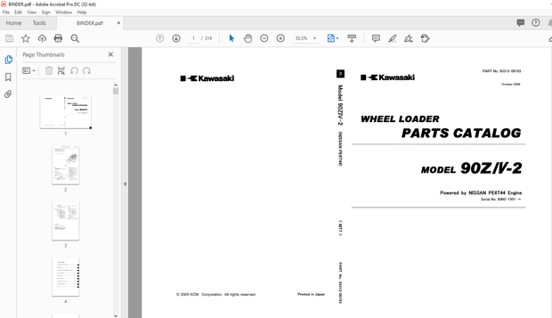 Kawasaki WHEEL LOADER 90ZIIV-2 Parts Manual PART No. 93313-00193 - PDF DOWNLOAD