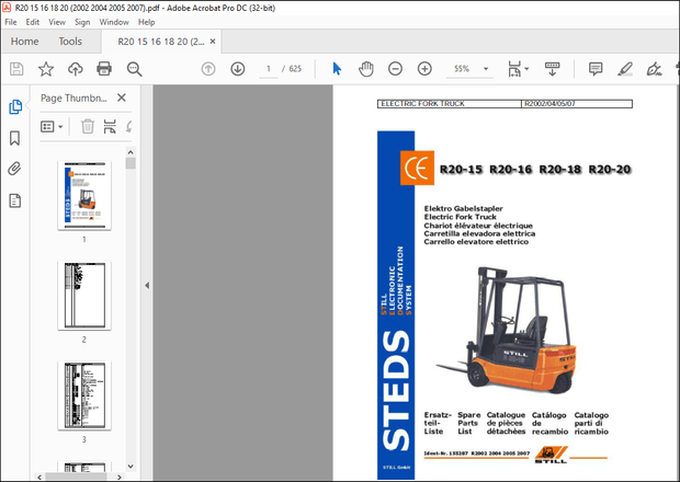 STILL ELECTRIC FORK TRUCK R20-15 R20-16 R20-18 R20-20 Spare Parts Catalogue Manual – PDF DOWNLOAD