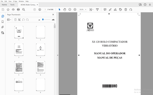 XCMG XS 120 ROLO COMPACTADOR VIBRATÓRIO MANUAL DO OPERADOR MANUAL DE PEÇAS – PDF DOWNLOAD