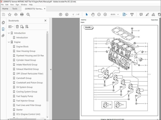 Yanmar 4NTV98C-NGT Tier IV Engine Parts Manual 50960075 – PDF DOWNLOAD
