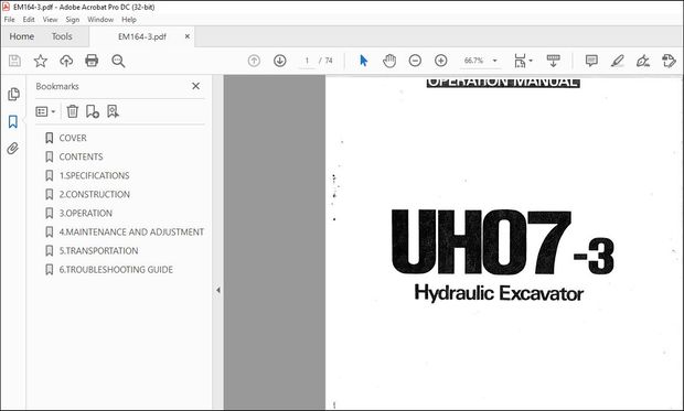 Hitachi Hydraulic Excavator UH07-3 Operation Manual – PDF DOWNLOAD