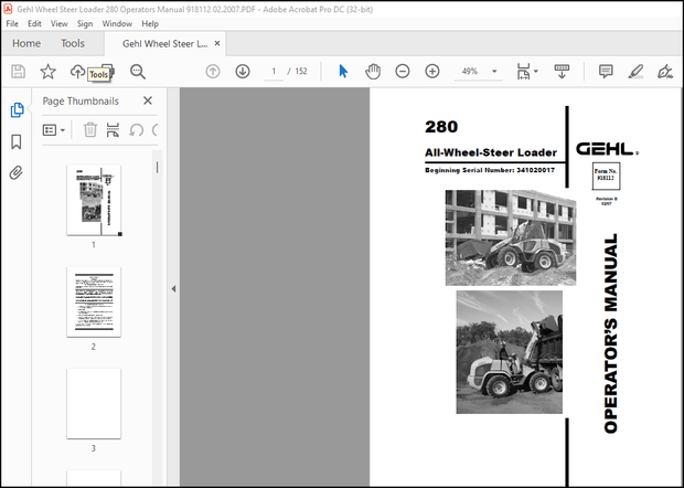 Gehl All Wheel Steer Loader 280 Operator’s Manual(918112) – PDF DOWNLOAD