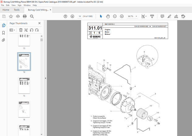 Bomag BM1300 30-2 Cold milling planer Spare Parts Catalogue Manual – PDF DOWNLOAD