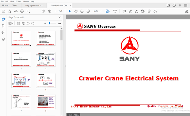 Sany Hydraulic Crawler Crane Electrical System Manual – PDF DOWNLOAD
