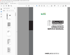 Heli G2 Series 1.5-2T Three-Wheel Battery Counterbalanced Forklift Trucks  Operation &amp; ServiceManual