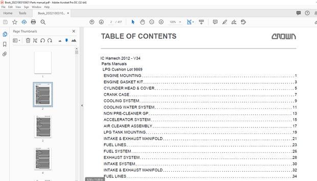 Crown Forklift IC Hamech V34 Parts Manual – PDF DOWNLOAD