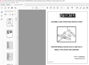 Frontier Wheel Off Set Disk Harrow DH4108 DH4110 DH4114 Assembly &amp; Operating Instruction Manual PDF