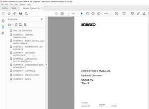 Kobelco SK485-9L Tier 3 Hydraulic Excavator Operator’s Manual – PDF DOWNLOAD