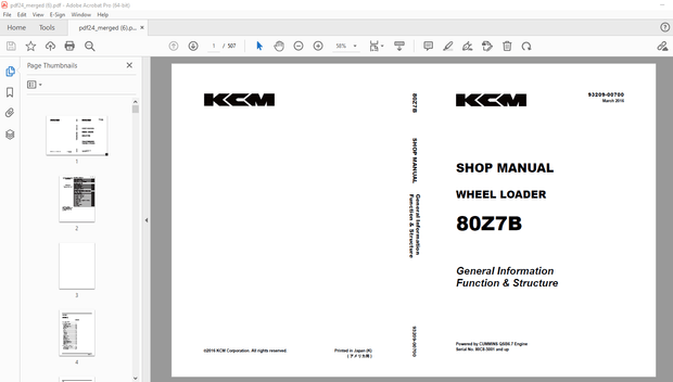 KCM 80Z7B WHEEL LOADER(General Information Function &amp; Structure)CUMMINS QSB6.7 Engine Shop ManualPDF