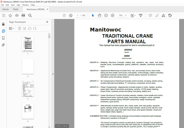 Manitowoc Traditional Crane 2900WC Parts Manual SN 29590 - PDF