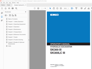 Kobelco SK300 III SK300LC III Hydraulic Excavator Operator’s Manual – PDF DOWNLOAD