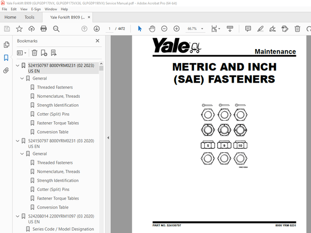 Yale Forklift B909 (GLPGDP170VX, GLPGDP175VX36, GLPGDP190VX) Service Manual PDF