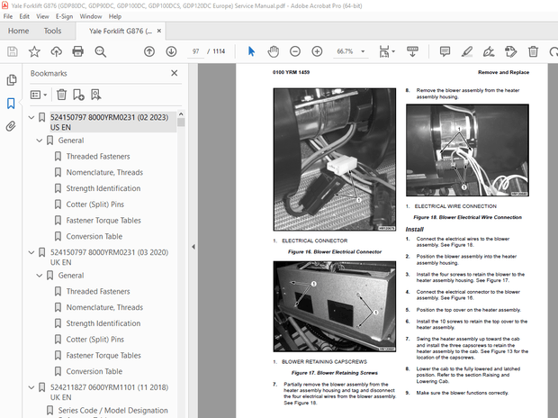 Yale Forklift G876 (GDP80DC, GDP90DC, GDP100DC, GDP100DCS, GDP120DC Europe) Service Manual PDF