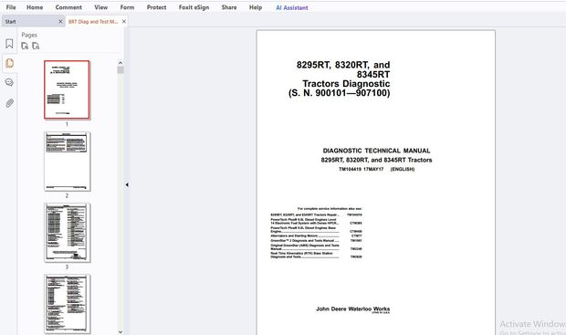 John Deere 8295RT, 8320RT &amp; 8345RT Tractors Diagnostic Technical Manual TM104419 - PDF DOWNLOAD