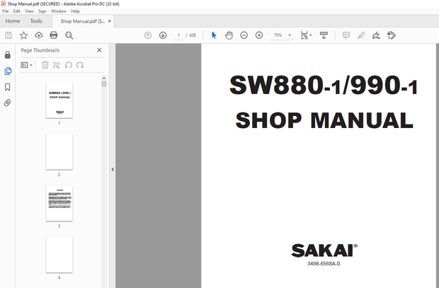 Sakai SW880-1990-1 Shop Manual 3498-6568A-0 – PDF DOWNLOAD