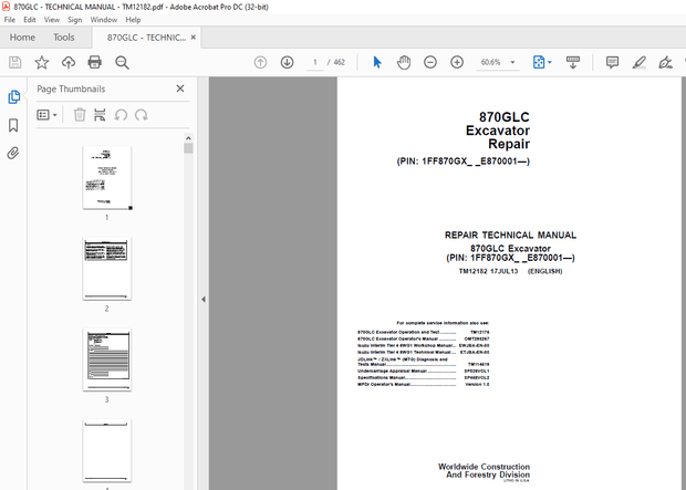 John Deere 870GLC Excavator Operation and Test TECHNICAL MANUAL TM12176 - PDF DOWNLOAD