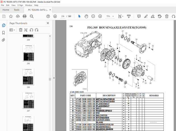Iseki TG5395,5475 Tractor Parts Manual (1747-095-100-0A) - PDF DOWNLOAD