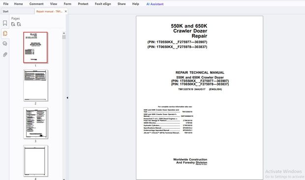 John Deere 550K &amp; 650K Crawler Dozer Repair Technical Manual TM13357X19 - PDF DOWNLOAD