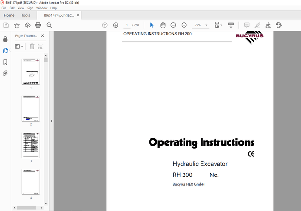 Cat Bucyrus RH 200 Hydraulic Excavator OPERATING INSTRUCTIONS MANUAL BI651474 – PDF DOWNLOAD