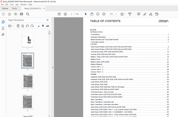 Crown Forklift SR 5000 Series Parts Manual – PDF DOWNLOAD