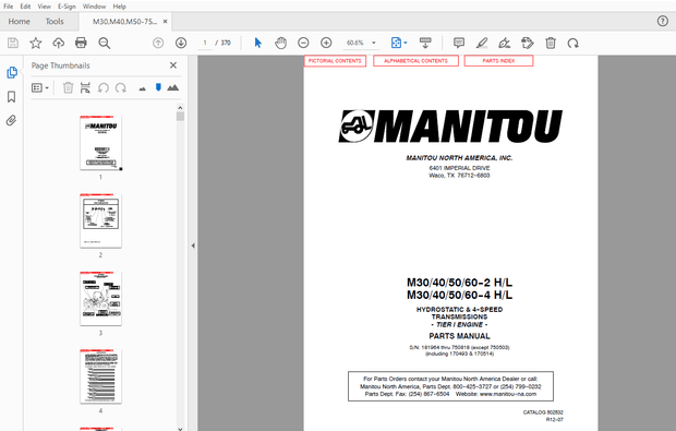 Manitou M30/40/50-2 H/L M30/40/50-4 H/L TIER II ENGINE PARTS MANUAL – PDF DOWNLOAD