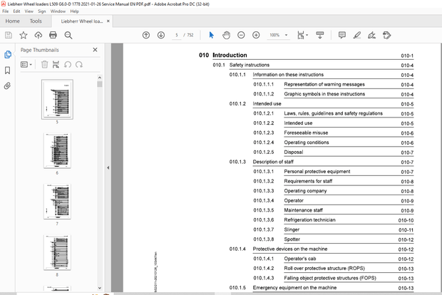 Liebherr Wheel loaders L 509-1778 Service manual – PDF DOWNLOAD